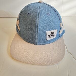 Brimmz Trucker Hat snap back Denim Chambray black Blue White Stripe XS